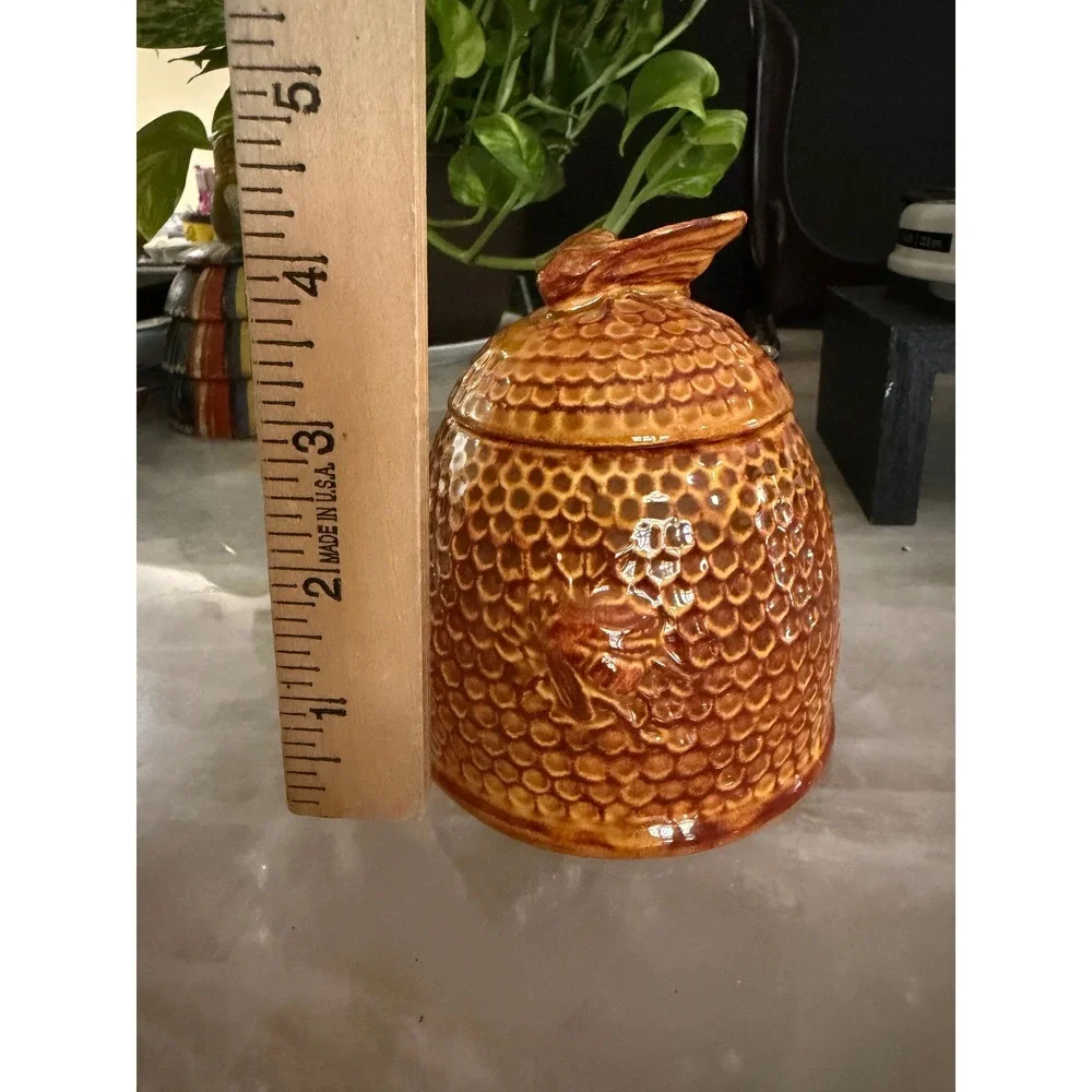 Cherokee Pottery Honey Pot Beehive Jar Bee Finial Brown Glazed Signed